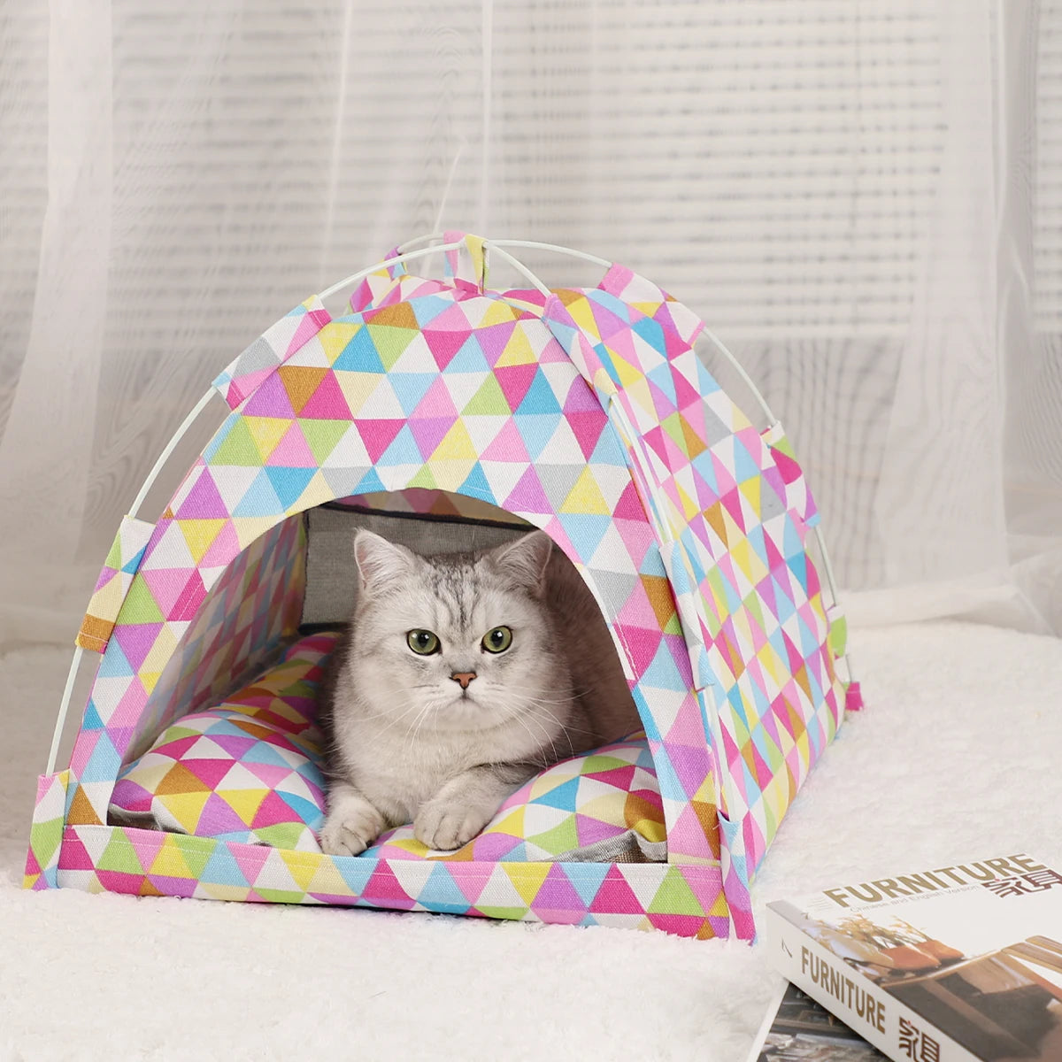 Niche-pour-chat-tente-rose-abri-confort